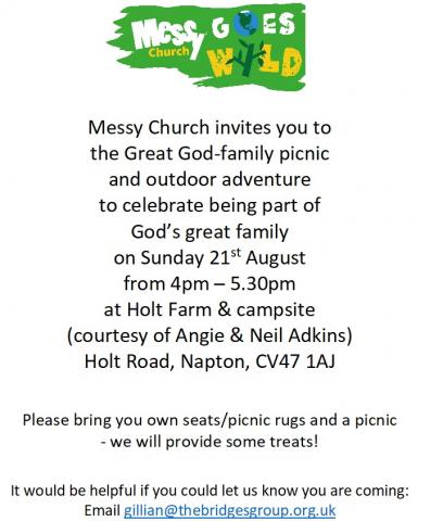 Messy Church family picnic and outdoor activities at Holt Farm