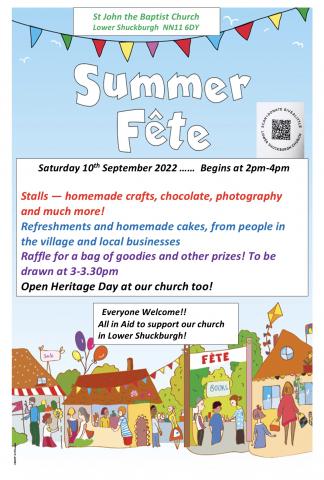 Summer fete at Lower Shuckburgh on 10th September from 2-4pm